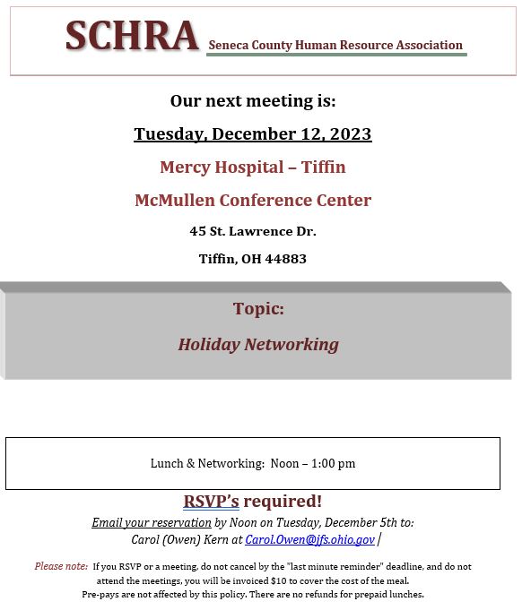 SCHRA (Seneca County Human Resources Association) Meeting